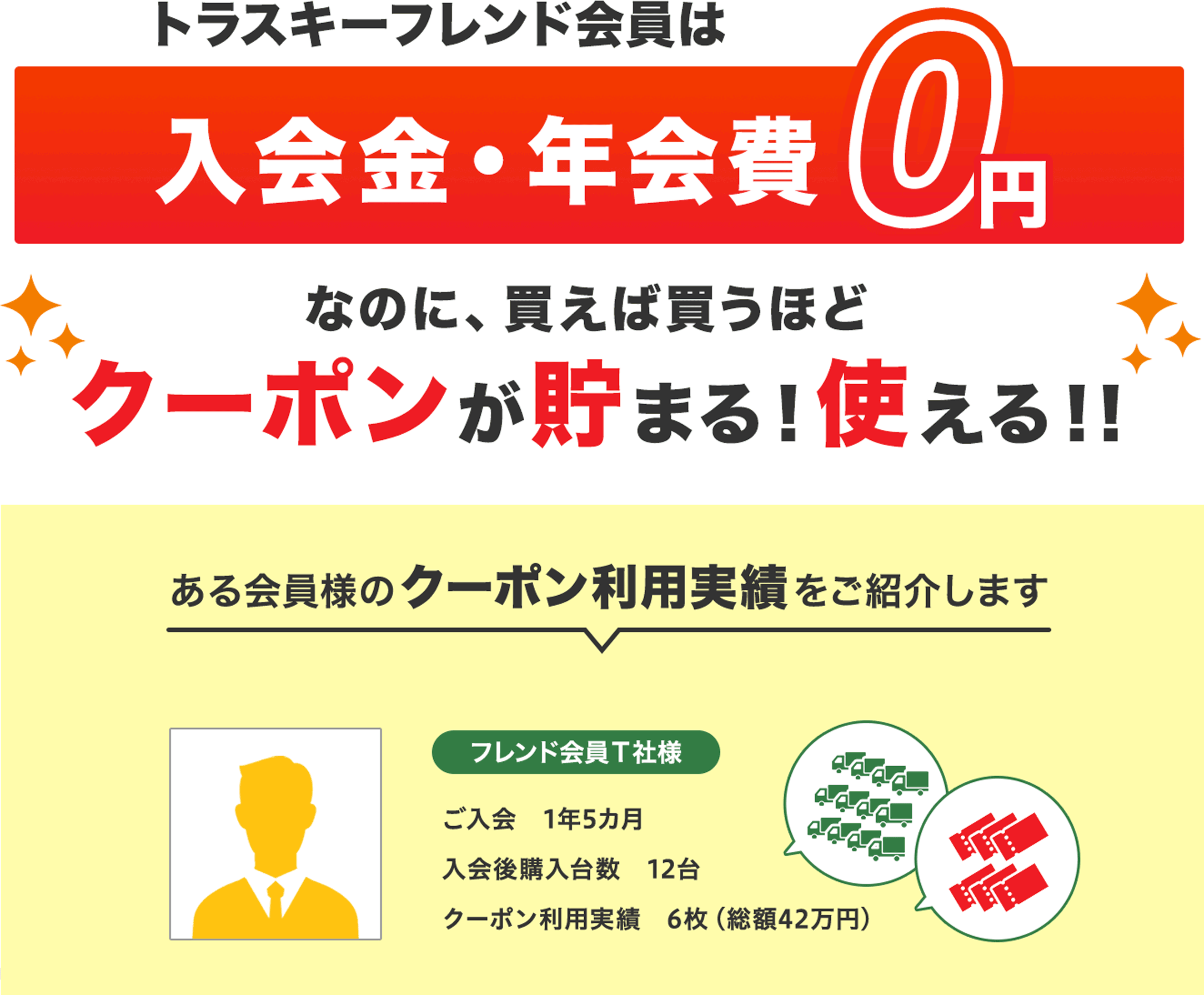 トラスキーフレンド会員は、入会金・年会費0円